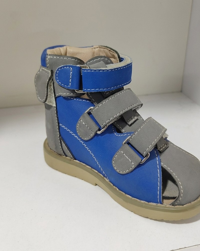 Chaussures orthopédiques montantes, bleu et gris